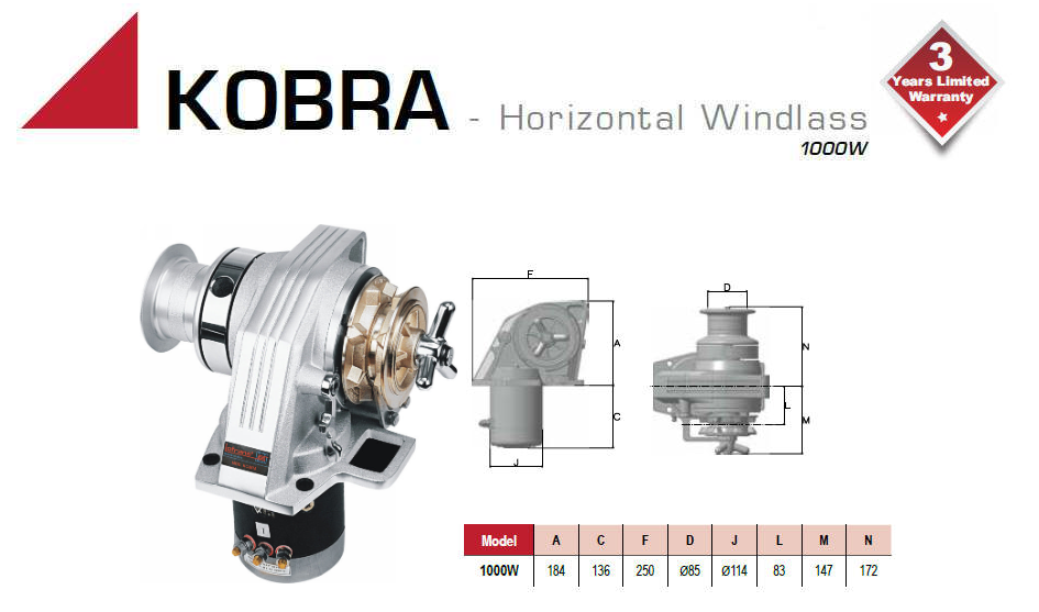 Lofrans Kobra windlass Dimensions